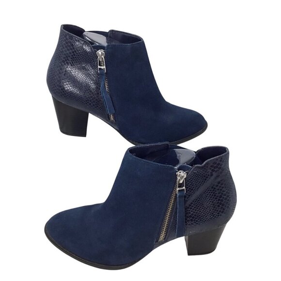 Vionic Anne Ankle Bootie Suede Leather Blue Snakeskin Size 9.5 Side Zip TVW4837 - Picture 1 of 10